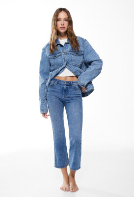 Jeans Anchos Desgastados Azul – Line Up Shop