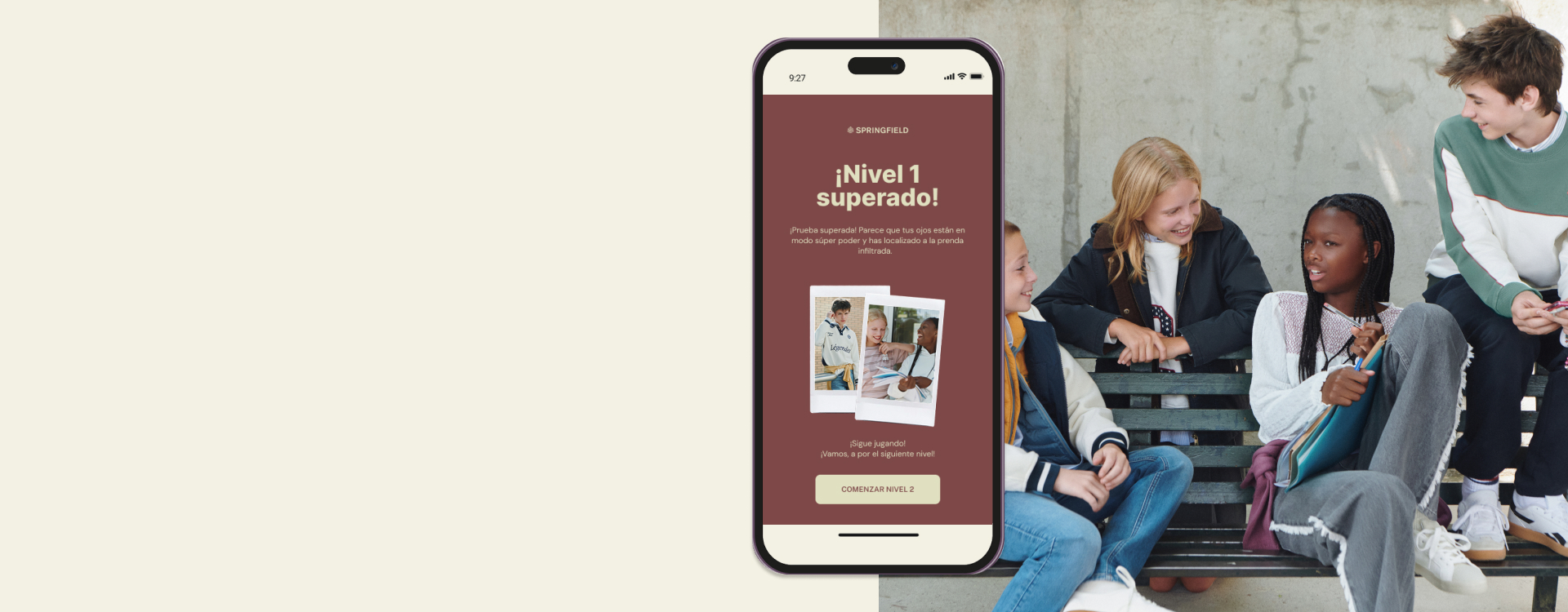 JUEGA Y GANA <br>
UN 15% EXTRA EN <br>
 SPRINGFIELD KIDS