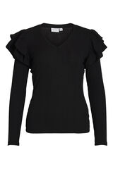 Vila Camiseta de manga larga con volante Negro