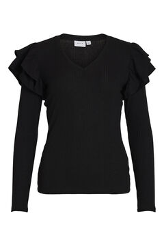Vila Camiseta de manga larga con volante Negro