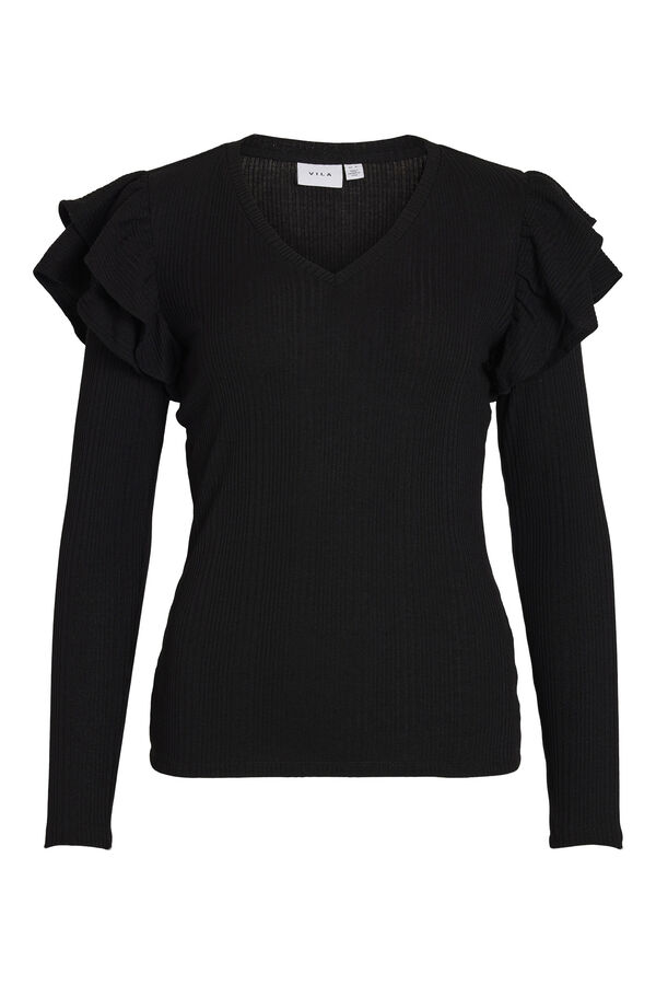 Vila Camiseta de manga larga con volante Negro