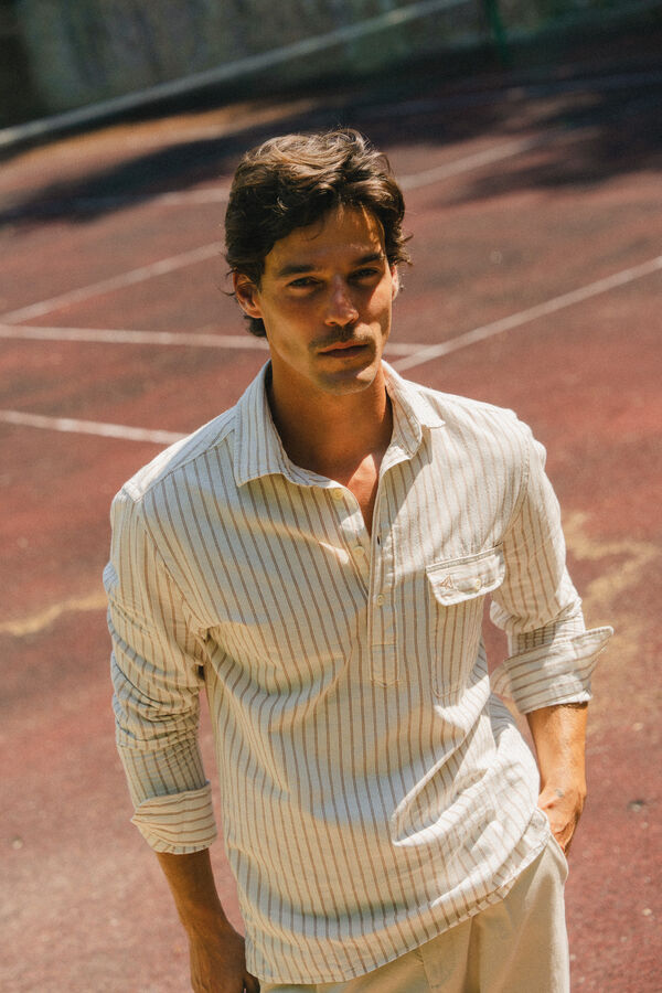 OOTO Polera de algod&oacute;n con lino Ecru