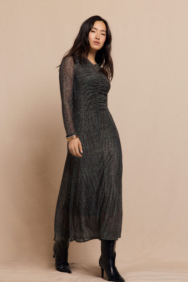 Slowlove Vestido punto estampado frunce Grey