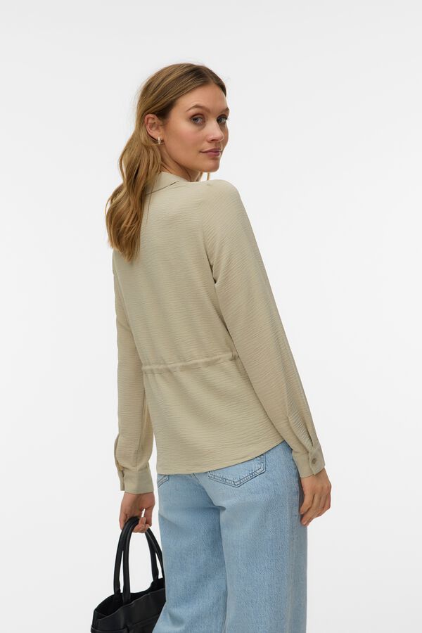 Vero Moda Camisa manga comprida cord&atilde;o ajust&aacute;vel Tostado