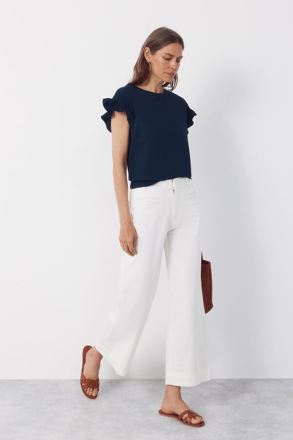 Cortefiel Pantalones Piping Blanco