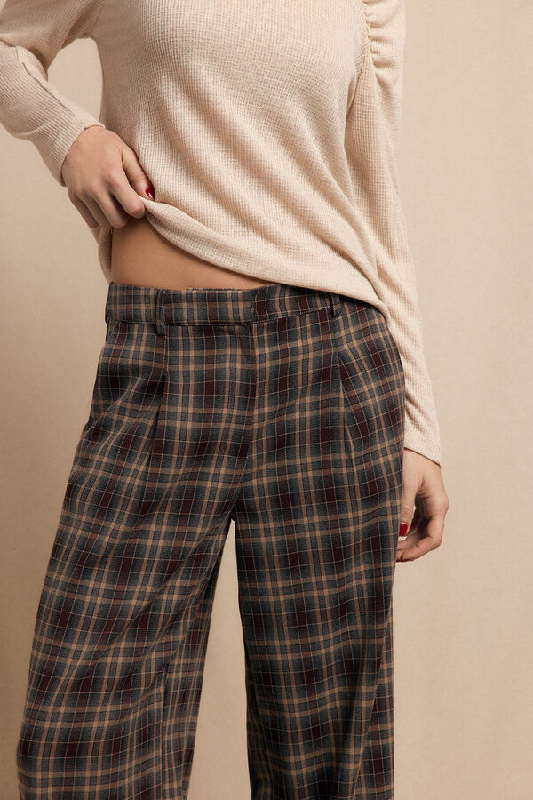 Slowlove Cal&ccedil;as xadrez plissadas Castanho