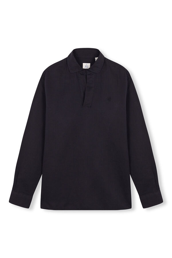 Cortefiel Camisa polera lino algodón manga larga Black