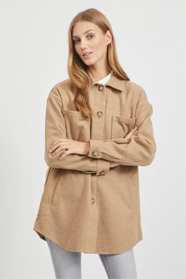 Vila Chaqueta camisera abotonada Marr&oacute;n