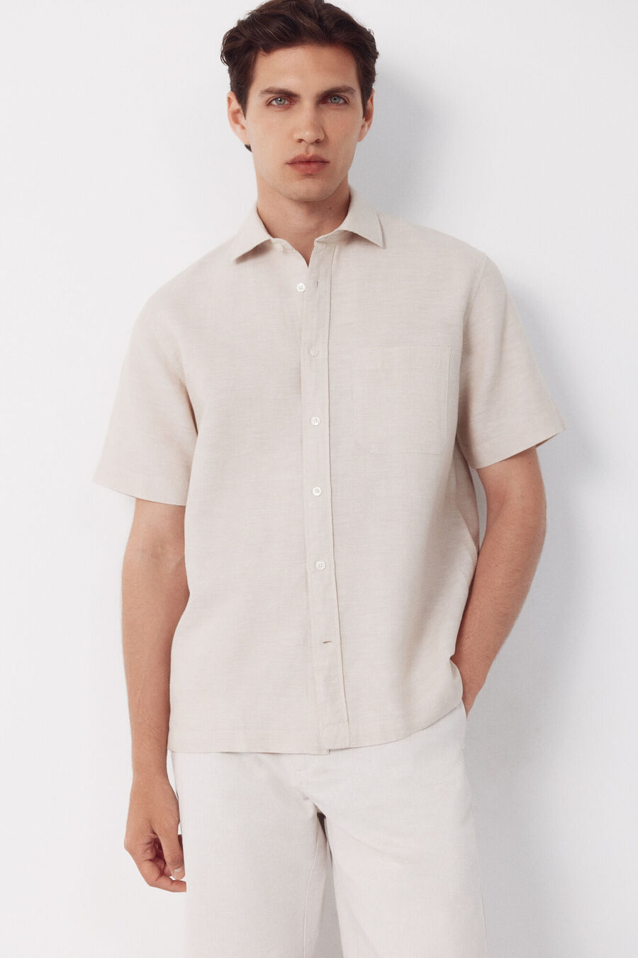 Camisa algodón lino lisa manga corta