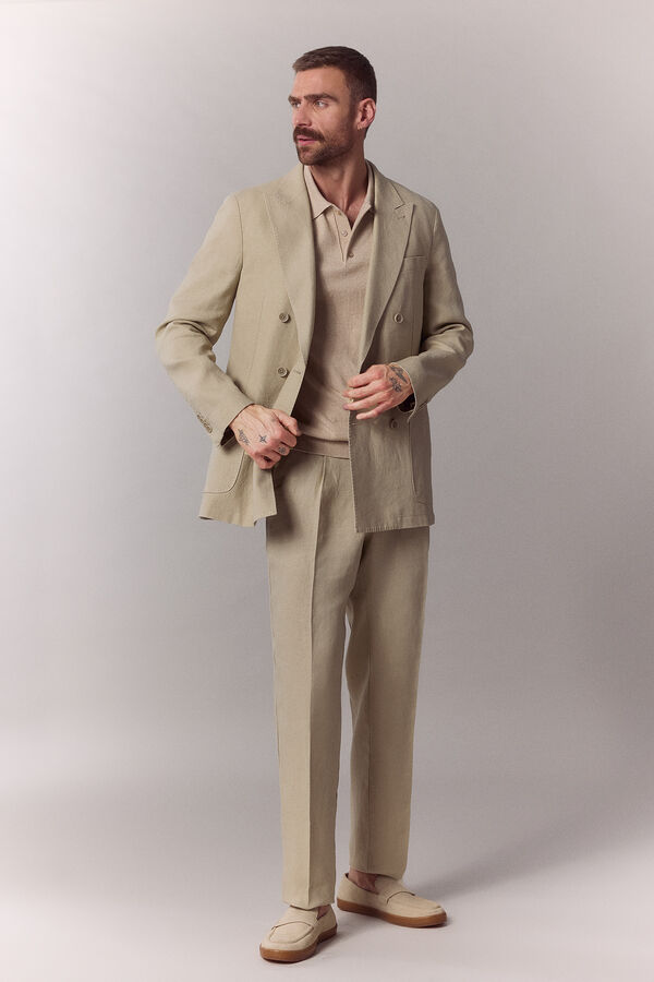 OOTO Americana cruzada mezcla lino Beige