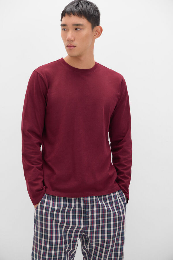 Cortefiel Jersey-knit and cloth pyjama set Maroon