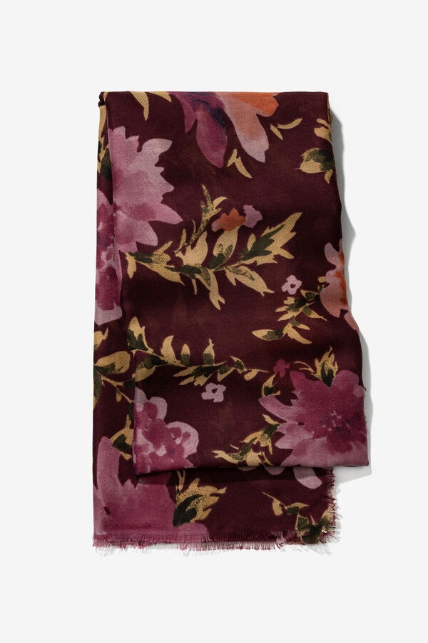 Vilanova Floral Print Rectangular Scarf Maroon