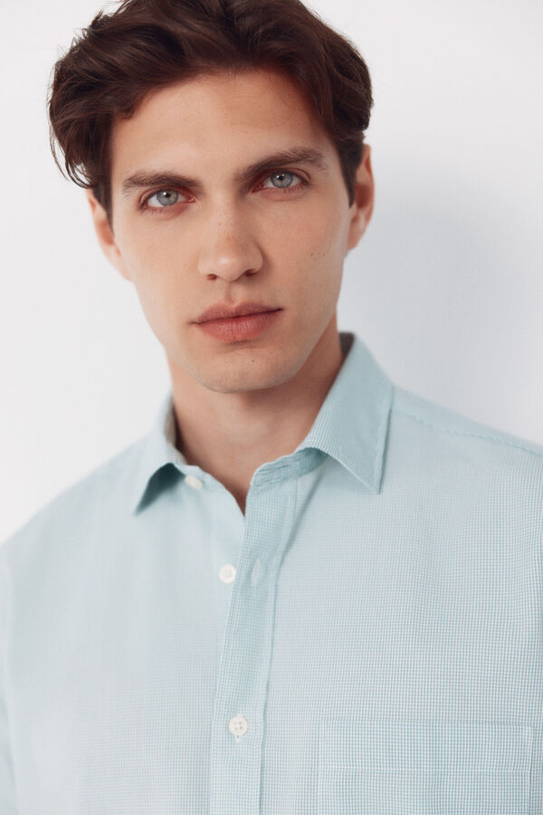 Cortefiel Camisa cuadro vichy manga corta Verde