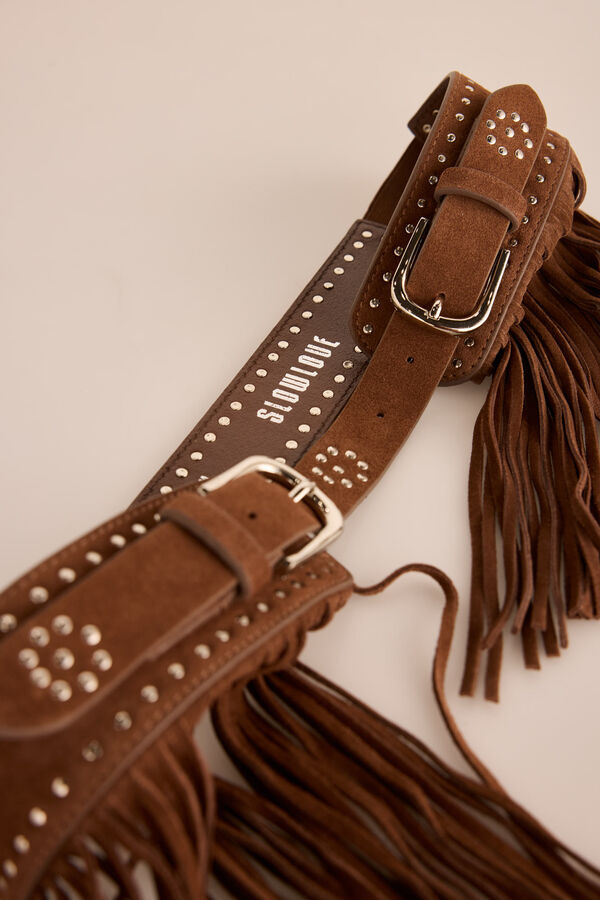 Slowlove Cinto de cintura alta com efeito pele Castanho