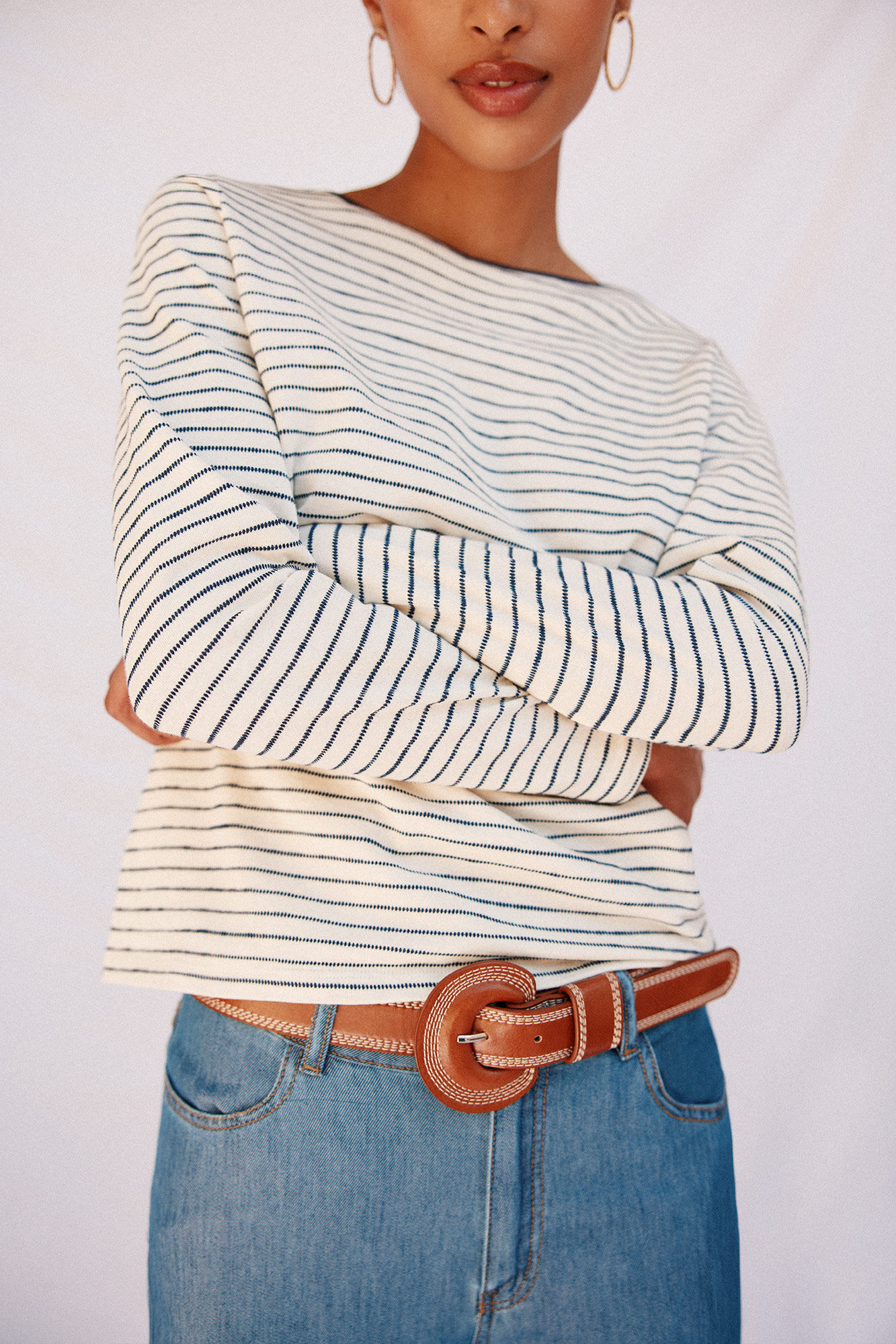 Cortefiel Camiseta riscas com gola canoa