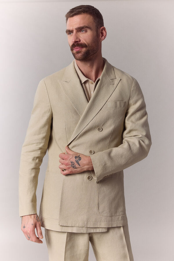 OOTO Americana cruzada mezcla lino Beige