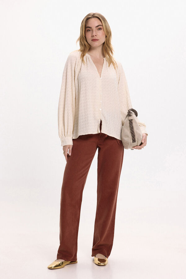 Vila Blusa de manga comprida com gola mao Tostado