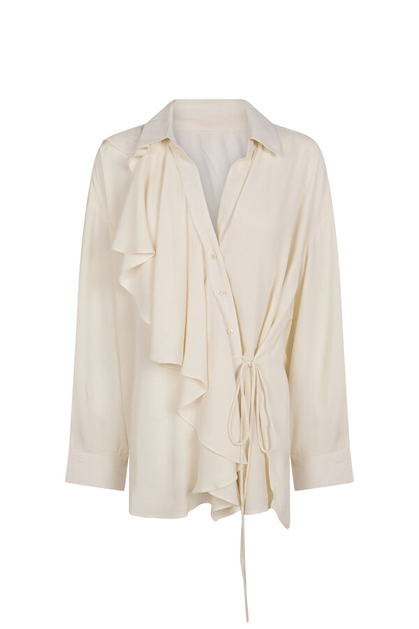 Cortefiel Camisa de folho manga comprida com babados Branco