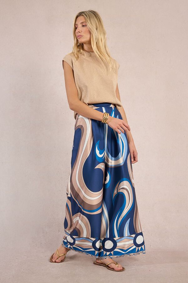 Molly Bracken Pantal&oacute;n de mujer largo ancho con estampado Azul marino