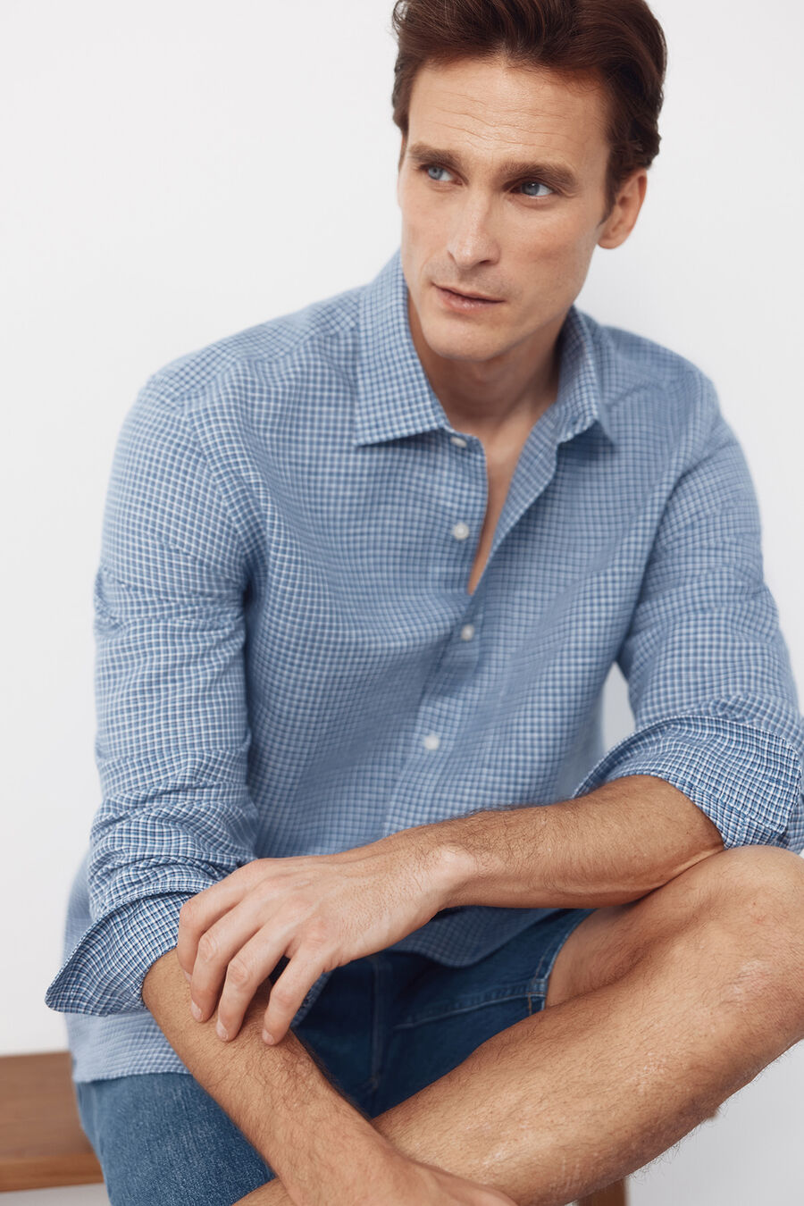 Camisa lino algodón cuadros