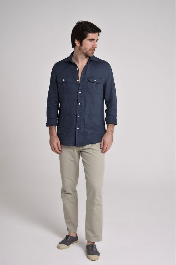 Cloking Camisa Guayabera 100% Lino Azul marino