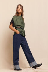 Slowlove Blusa satinada encajes Green