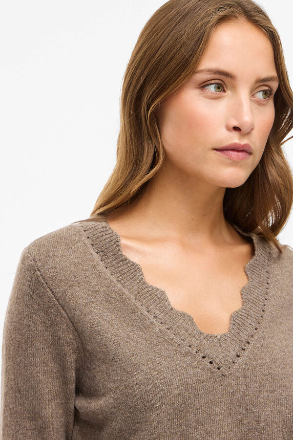 Vila Jersey de punto con cuello pico Marr&oacute;n