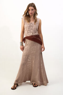 Slowlove Falda midi satinada con encaje