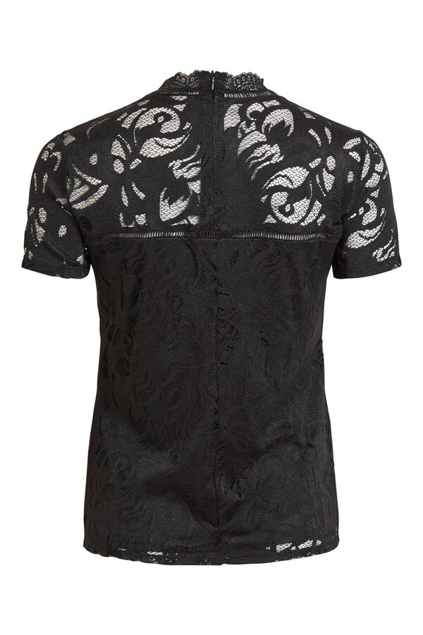 Vila Top de encaje de manga corta Negro