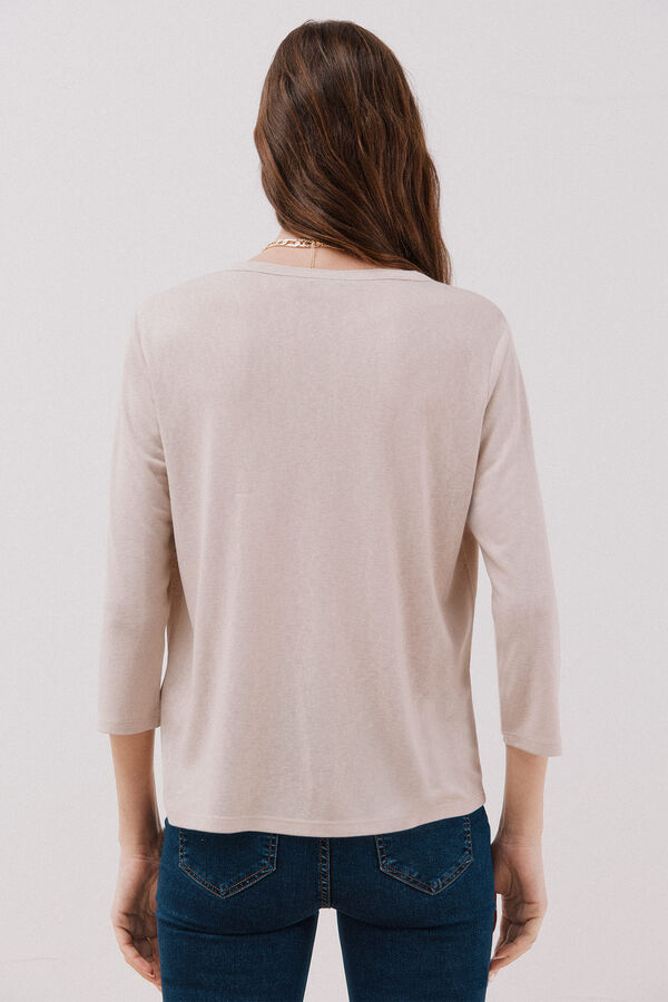 Cortefiel Camiseta cuello mao efecto lino Beige
