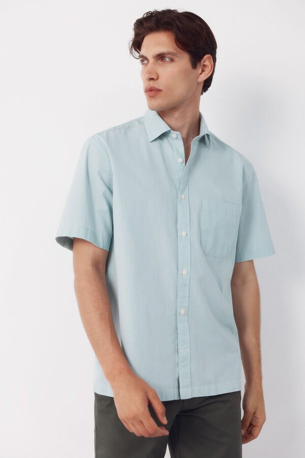 Cortefiel Camisa cuadro vichy manga corta Verde