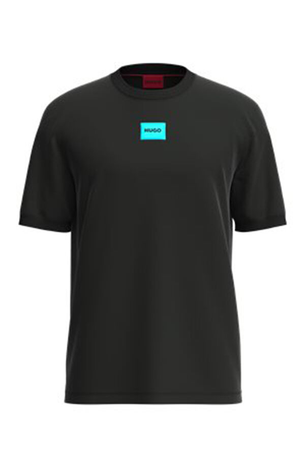 Cortefiel Camiseta en punto de algodón con etiqueta con logo Black