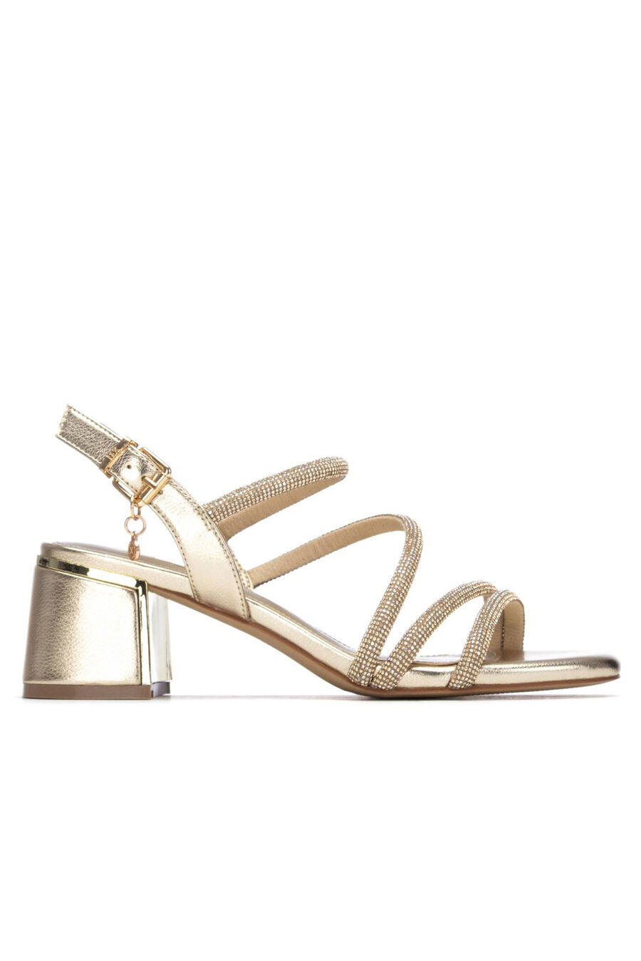 Sandalia tiras strass metalizado