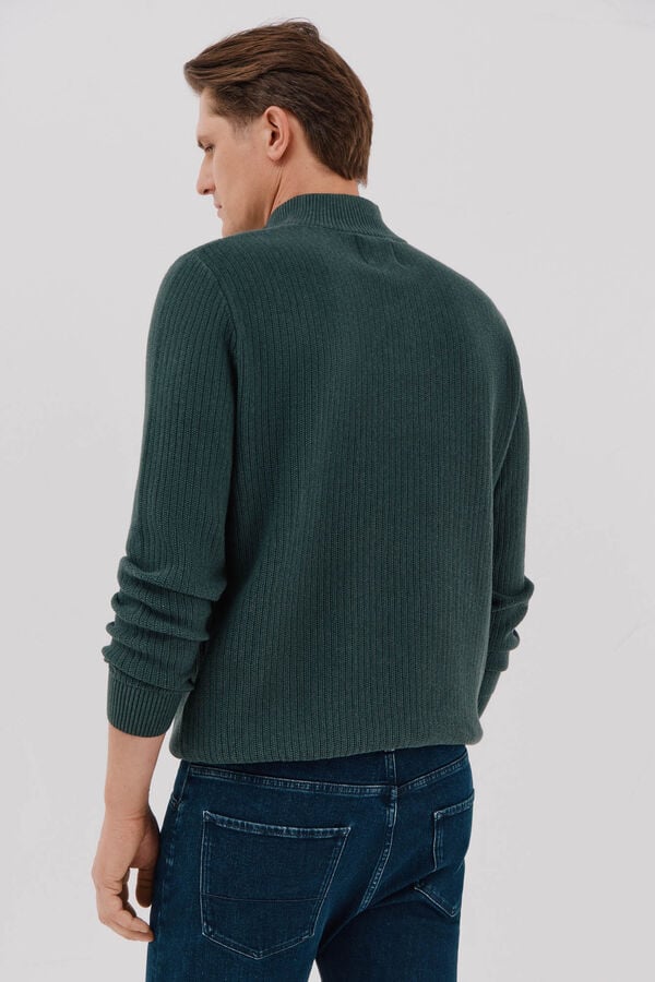 Cortefiel Jersey algod&oacute;n estructura cuello alto con botones Verde oscuro