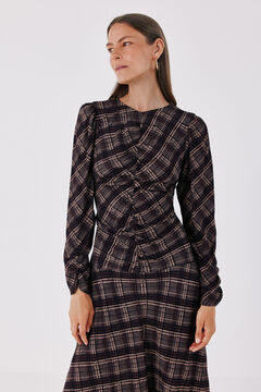 Cortefiel Vestido estampado xadrez com franzidos