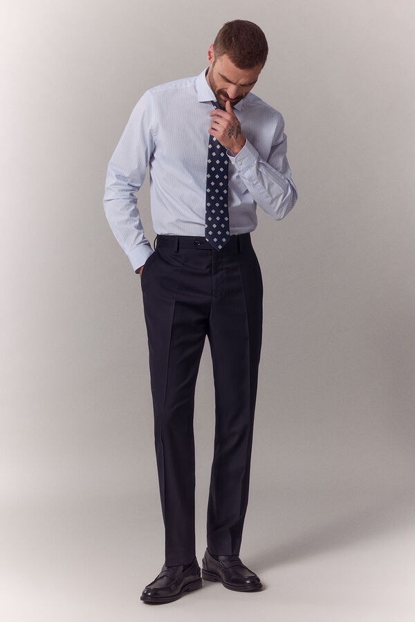 OOTO Americana traje raya diplom&aacute;tica Azul marino