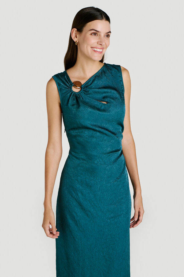 Vila Vestido midi acetinado de festa Azul