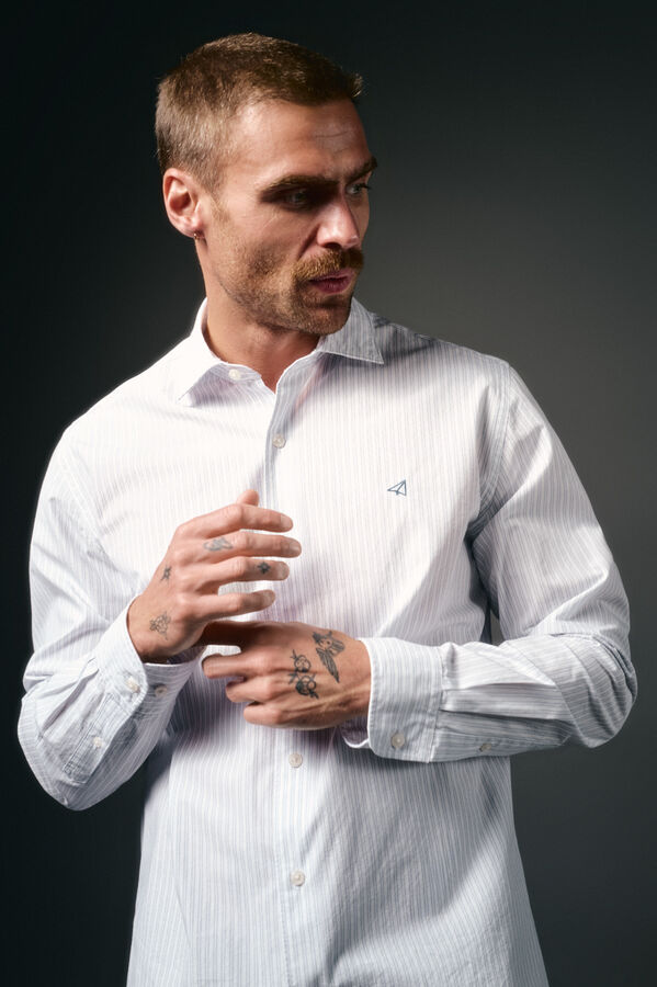 OOTO Camisa rayas popel&iacute;n Blanco