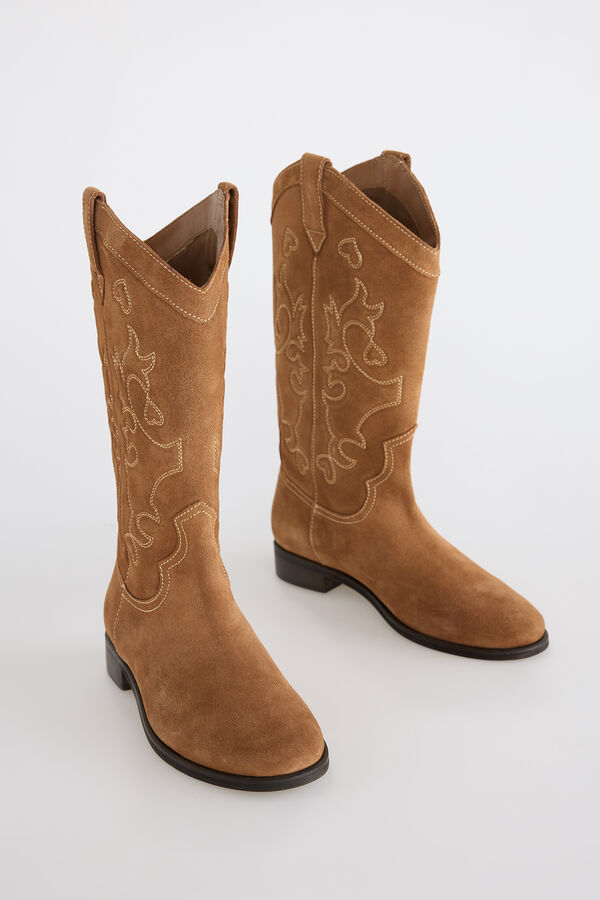 Slowlove Flat split leather boot Camel