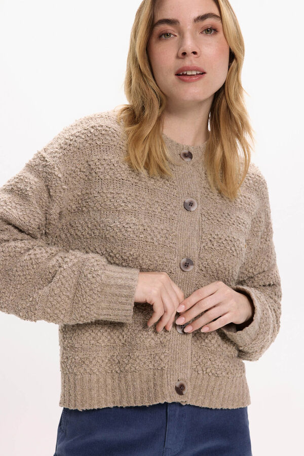 Vila Buttoned jersey-knit cardigan with wool Nude