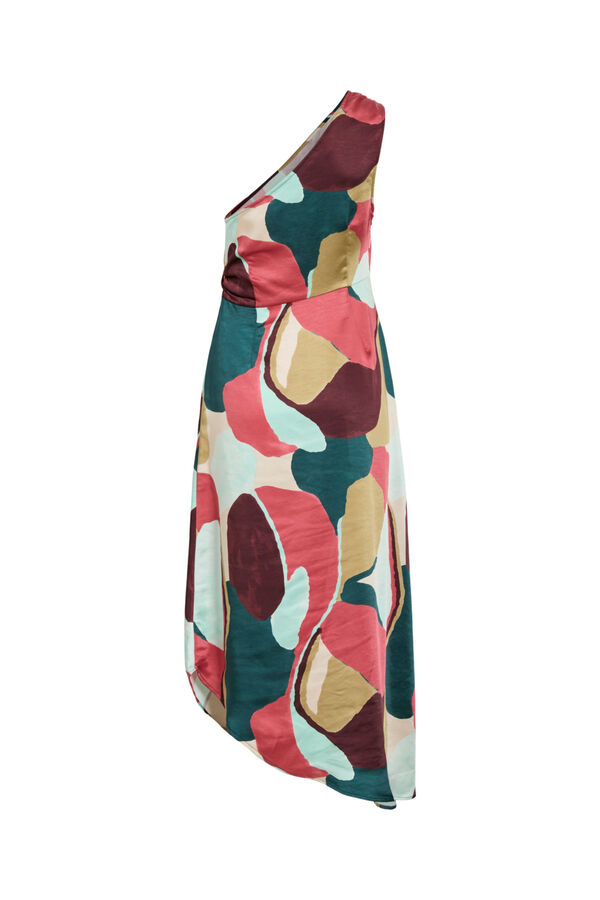 Vila Vestido acetinado estampado de festa Multicolorido