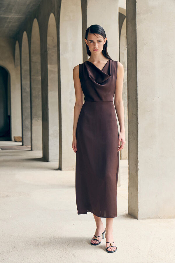 Vila Vestido midi satinado Brown