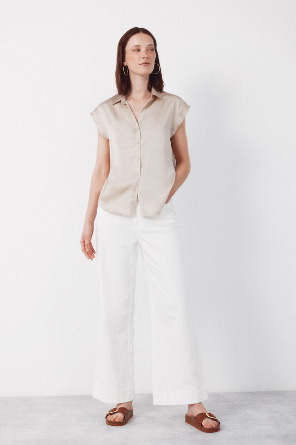 Cortefiel Camisa satinada Beige