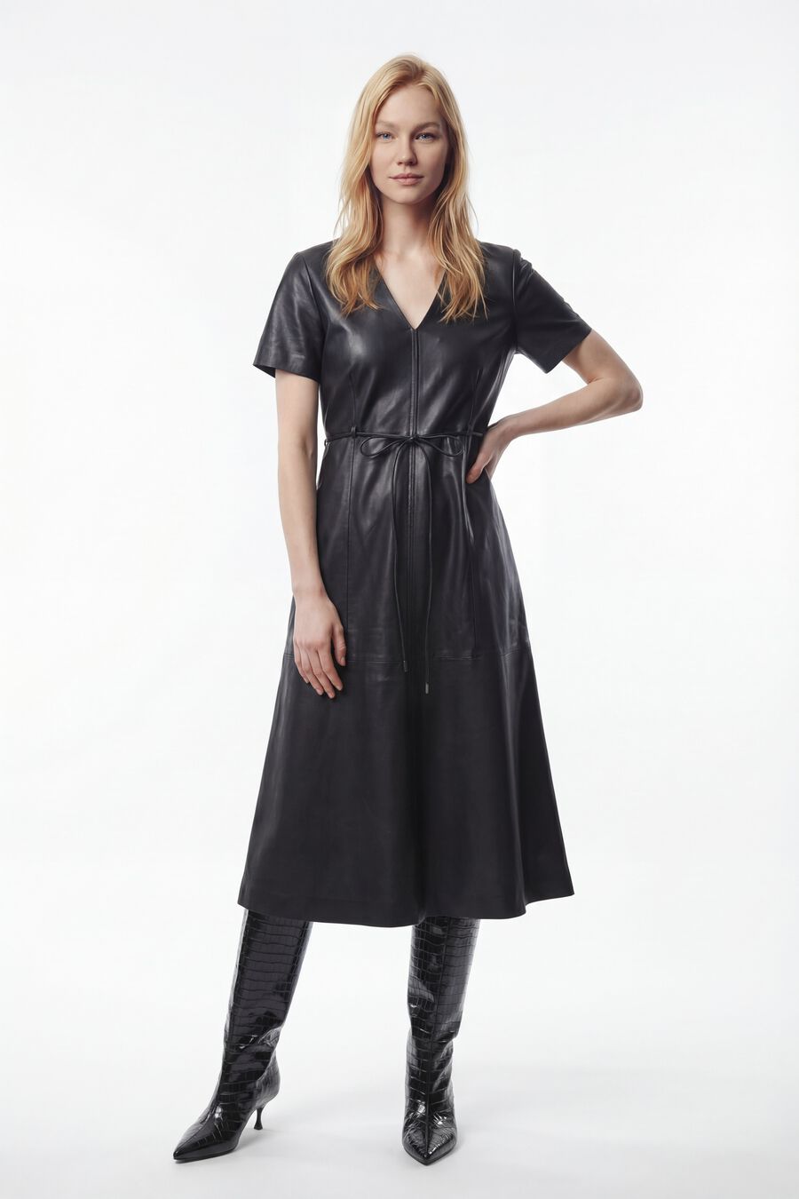 Vestido midi de polipiel