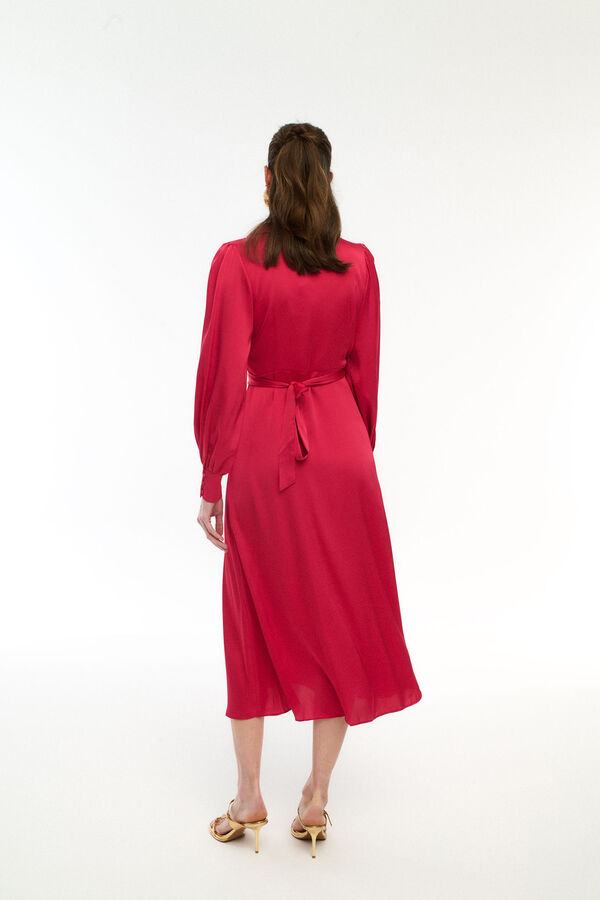 Vila Vestido midi cruzado satinado Rojo