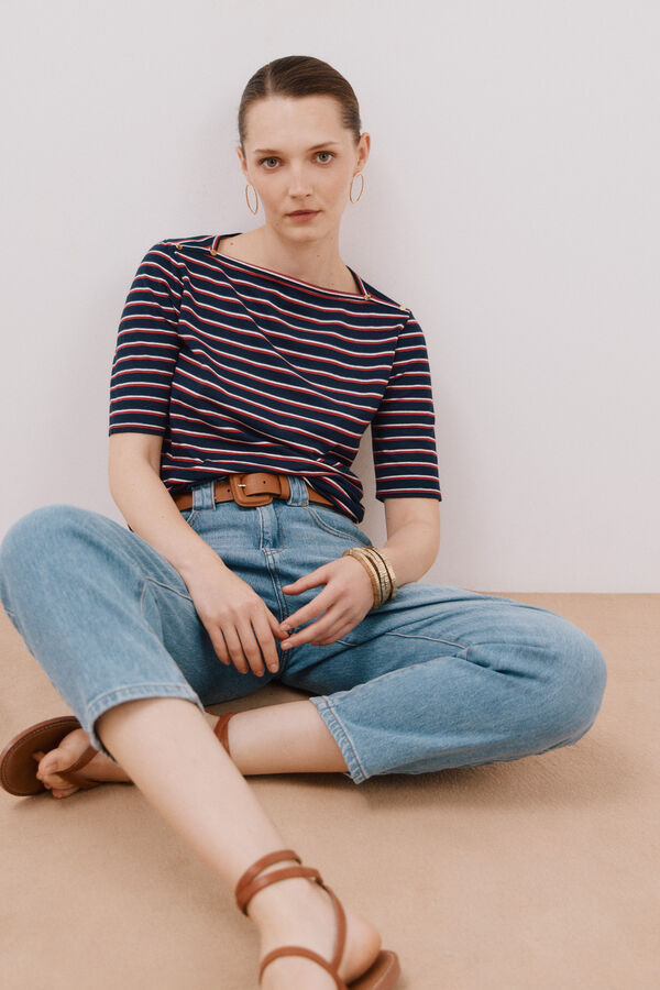 Cortefiel Camiseta b&aacute;sica escote barco Estampado azul