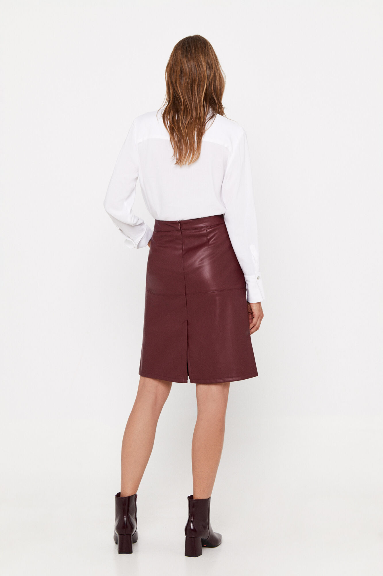 Missguided Burgundy Faux Leather Asymmetric Eyelet Detail Mini Skirt, $42 |  Missguided | Lookastic