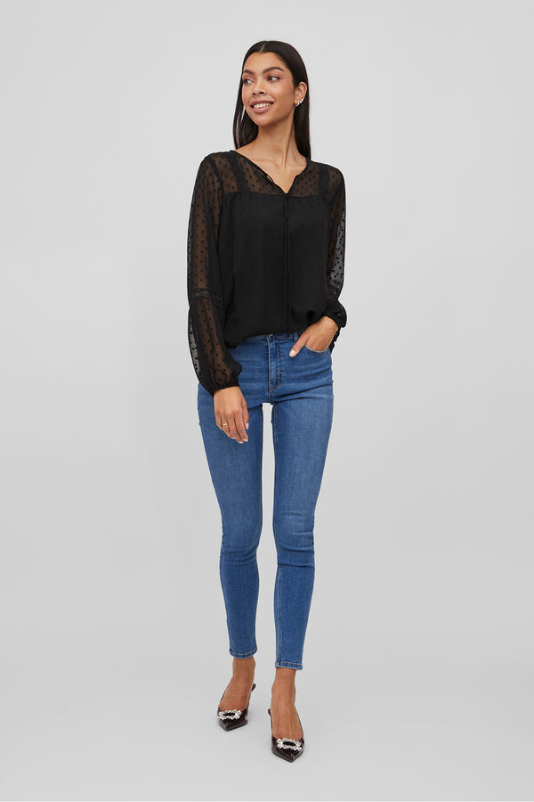 Vila Blusa manga larga plumeti Negro