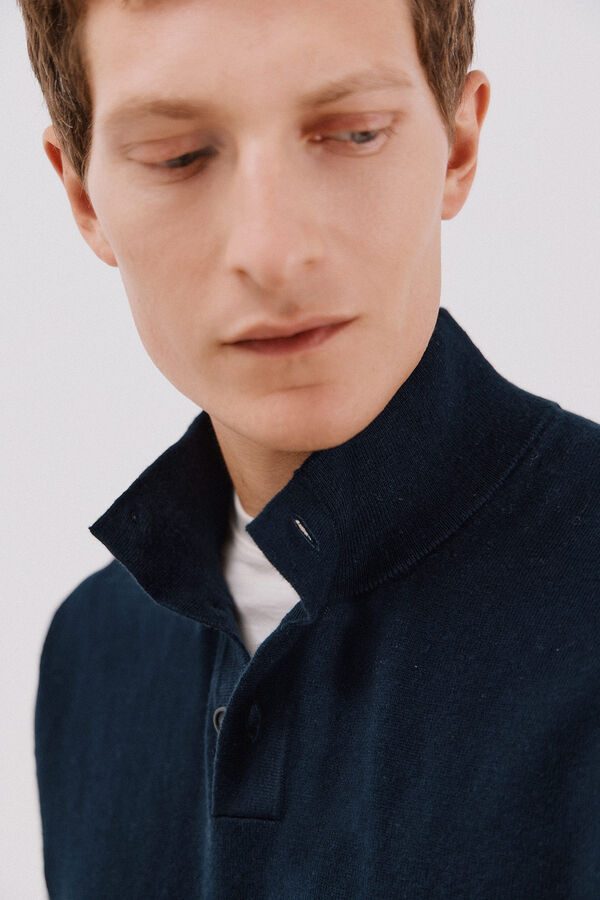 Cortefiel Jersey algod&oacute;n cashmere cuello alto botones Azul marino