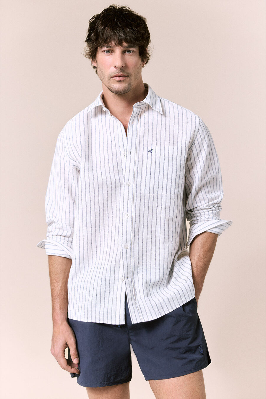 Camisa rayas lino manga larga